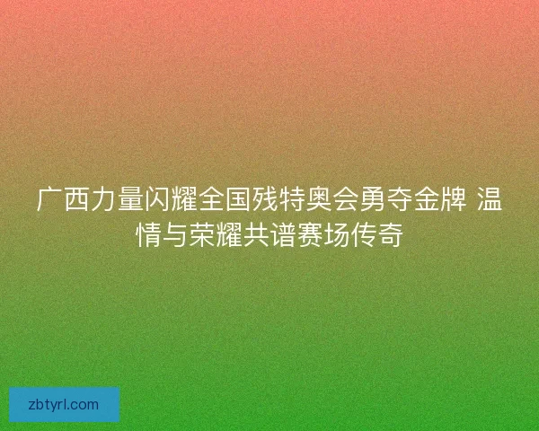 广西力量闪耀全国残特奥会勇夺金牌 温情与荣耀共谱赛场传奇